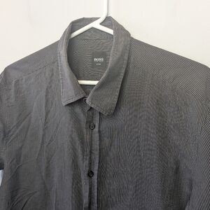HUGO BOSS Stripes Men Button Down Shirt Long Sleeve Size L Fitted Black White